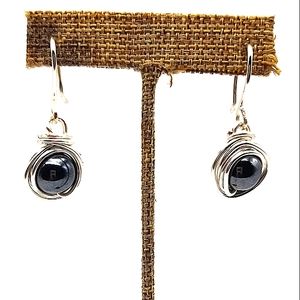 Silver Coated Wire Wrapper Hematite Earrings